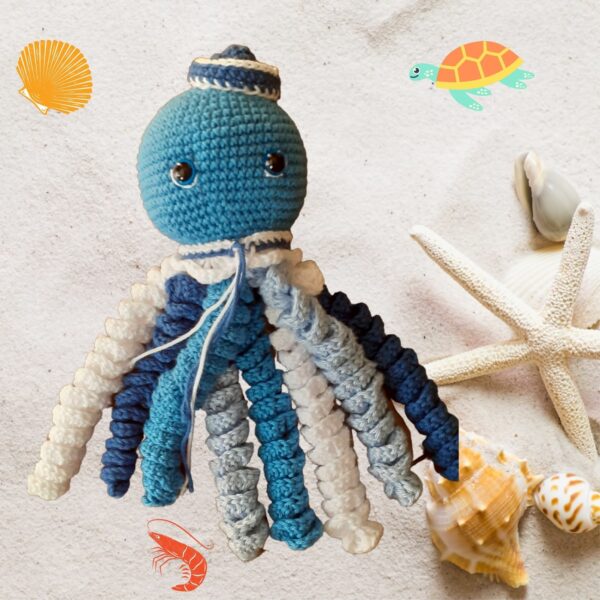 Doudou pieuvre bleue crochetée